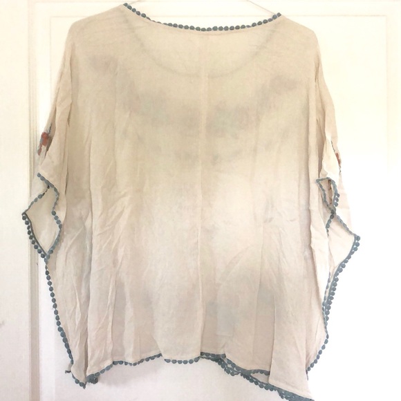 NWOT Cream and Orange Floral BOHO Blouse - Picture 4 of 4